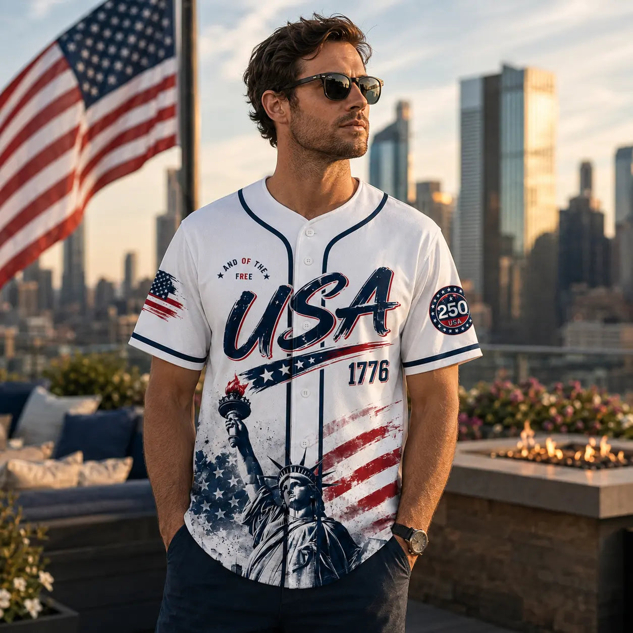 USA Baseball Jersey - 250th Anniversary Patriotic 1776-2026 Apparel, Men's/Women's 4th of July Fourth of July Women Short Sleeve Tee, American Flag Liberty Eagle Independence Day Vintage Sports Top (Red White Blue)