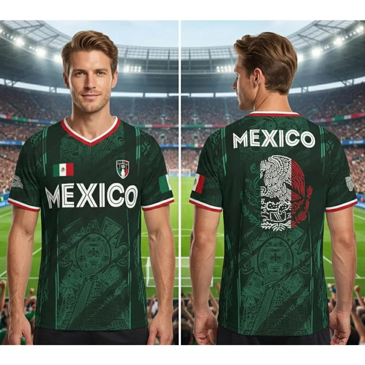 2026 Mexico Soccer Jersey, Chichén Itzá Pyramid Graphic Retro Soccer Jersey, All over Print, Casual Style for All Seasons, Classic Throwback Jersey Sportswear Top,summerwins