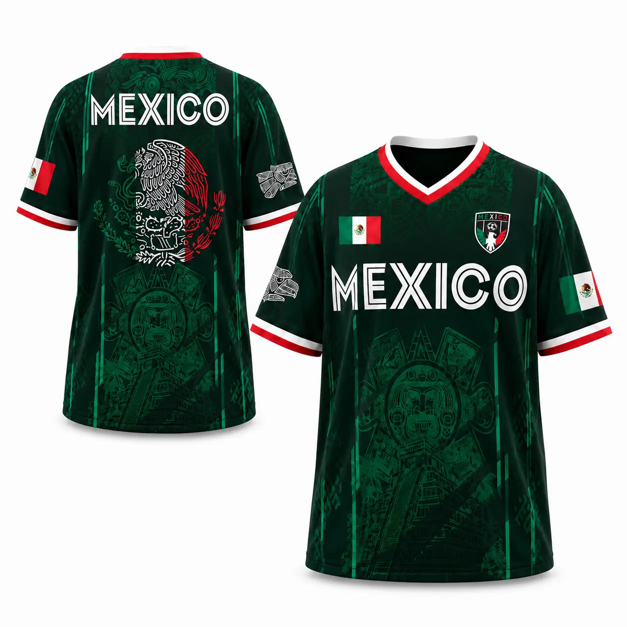2026 Mexico Soccer Jersey,  Chichén Itzá Pyramid Graphic Retro Soccer Jersey, All over Print, Casual Style for All Seasons, Classic Throwback Jersey Sportswear Top,summerwins
