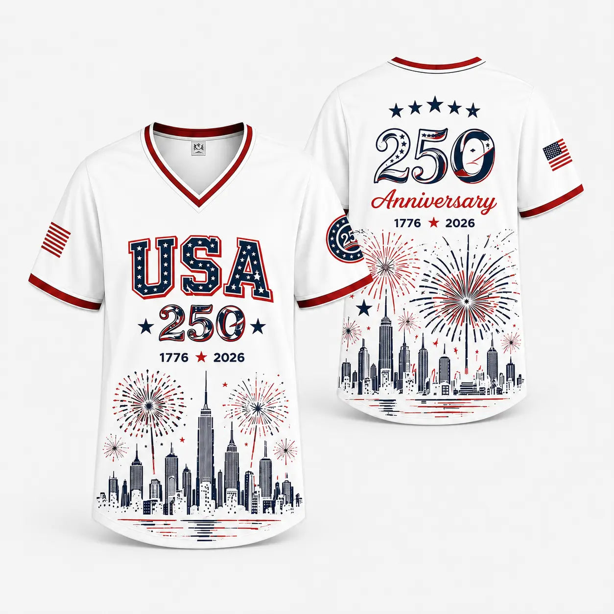 Men's & Women's USA 250th Anniversary Baseball Jersey - 1776-2026 Patriotic 250th Anniversary Shirt, Liberty Statue, American Flag, Freedom Pride, 4th of July Red White Blue Sports Tee, Professional Sports Clothing