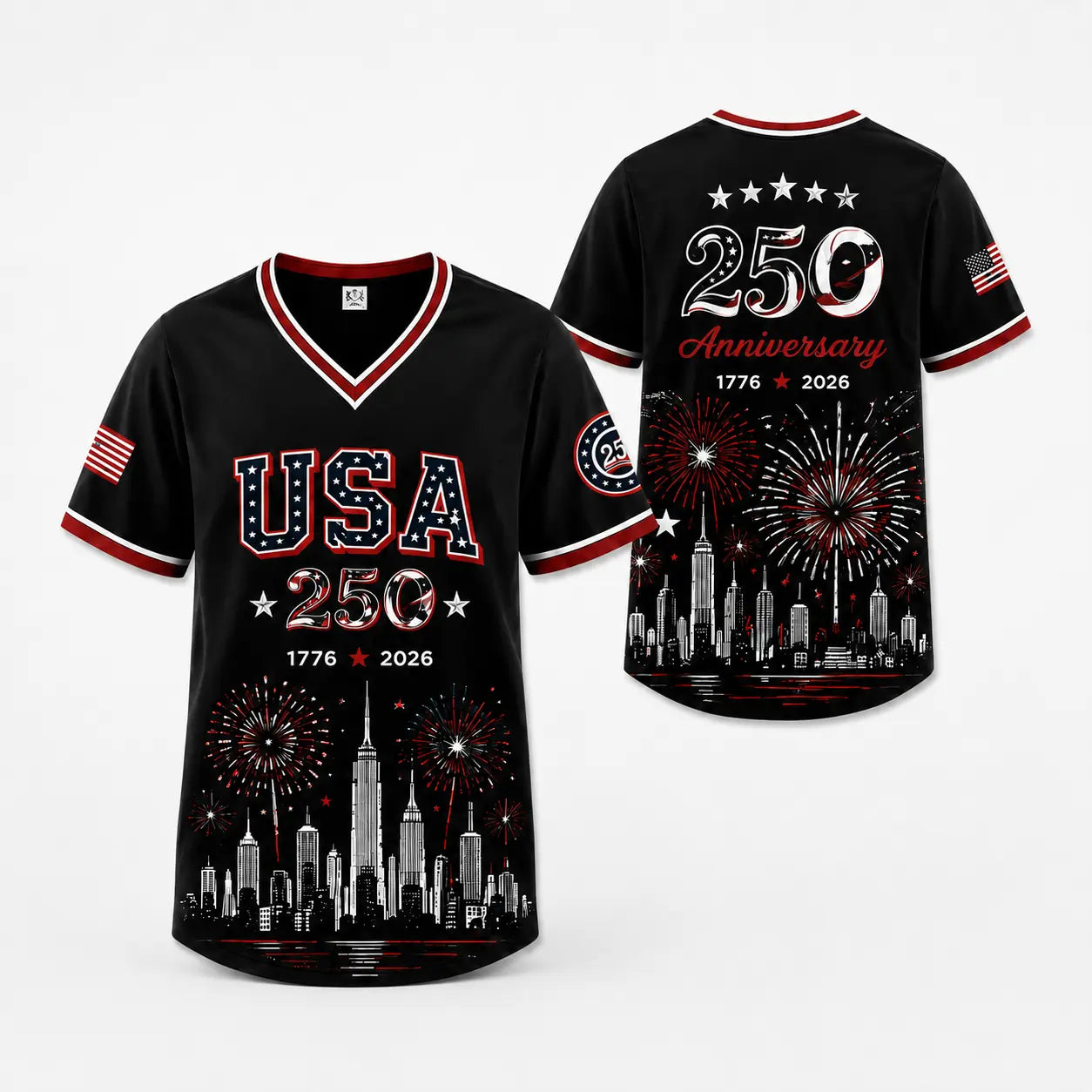 Men's & Women's USA 250th Anniversary Baseball Jersey - 1776-2026 Patriotic 250th Anniversary Shirt, Liberty Statue, American Flag, Freedom Pride, 4th of July Red White Blue Sports Tee, Professional Sports Clothing