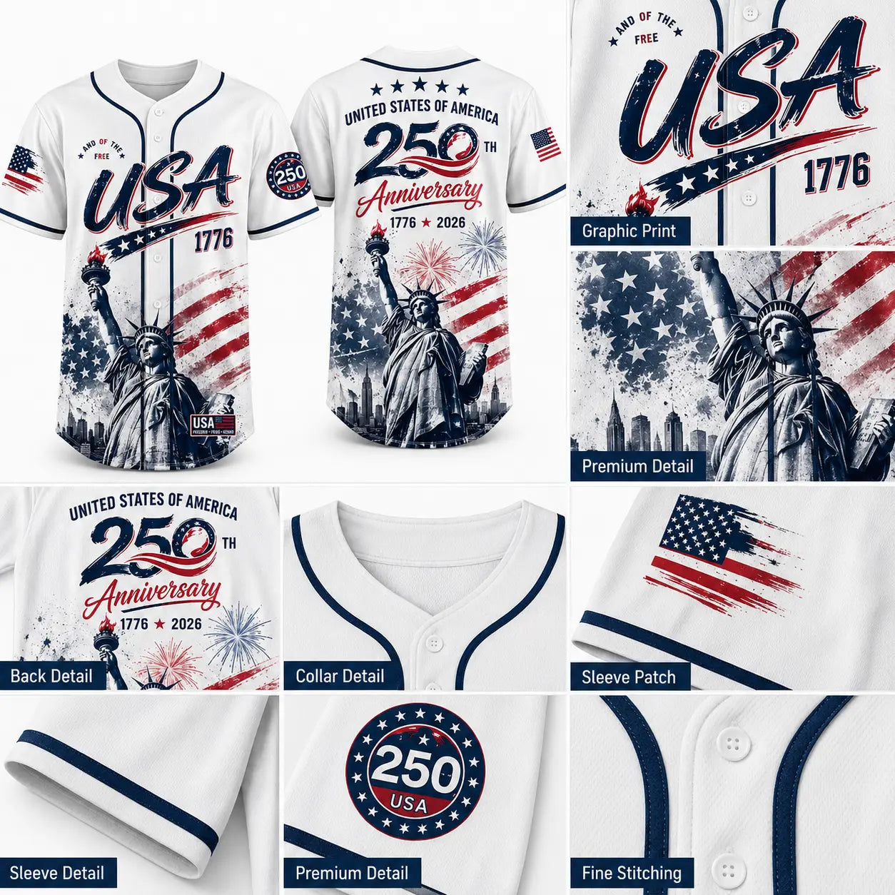 USA Baseball Jersey - 250th Anniversary Patriotic 1776-2026 Apparel, Men's/Women's 4th of July Fourth of July Women Short Sleeve Tee, American Flag Liberty Eagle Independence Day Vintage Sports Top (Red White Blue)