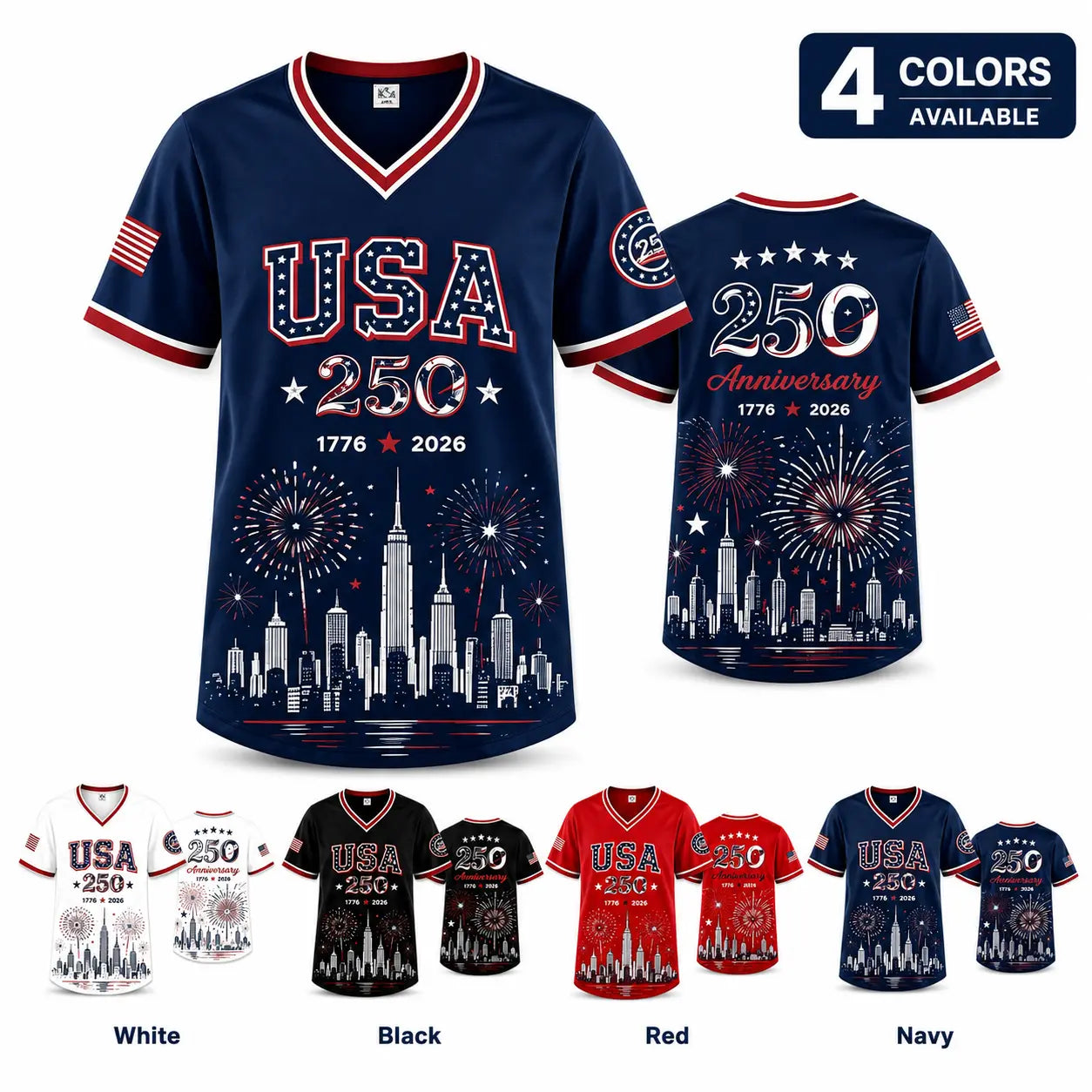Men's & Women's USA 250th Anniversary Baseball Jersey - 1776-2026 Patriotic 250th Anniversary Shirt, Liberty Statue, American Flag, Freedom Pride, 4th of July Red White Blue Sports Tee, Professional Sports Clothing
