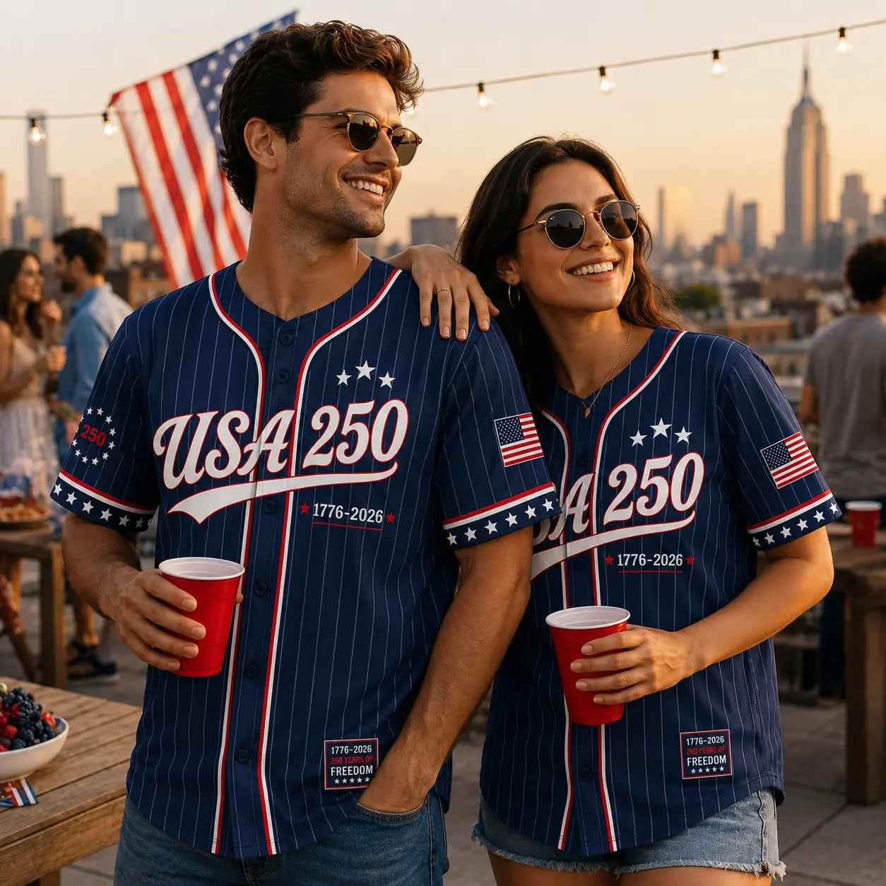 Unisex Pinstripe Baseball Jersey, 250th Anniversary Patriotic Button Down Shirt with America 76 Graphic for 4th of July, 250Th Anniversary Jersey