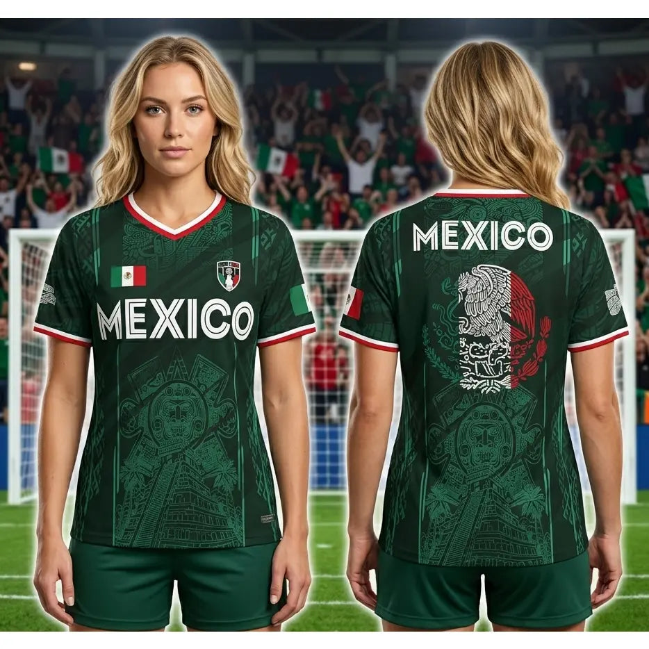 2026 Mexico Soccer Jersey,  Chichén Itzá Pyramid Graphic Retro Soccer Jersey, All over Print, Casual Style for All Seasons, Classic Throwback Jersey Sportswear Top,summerwins
