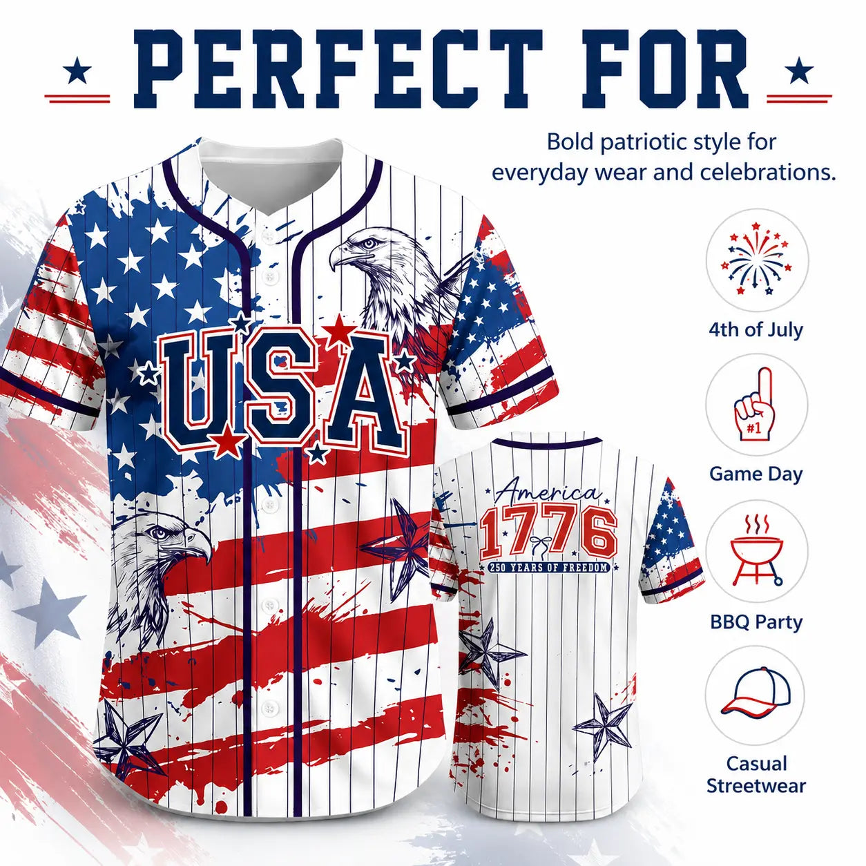 Men's Unisex 250th Anniversary Shirt, 1776-2026 Semiquincentennial Baseball Jersey, Patriotic Statue of Liberty Print, Fourth of July Shirt, Independence Day Outfit,summerwins,father'sdaygifts