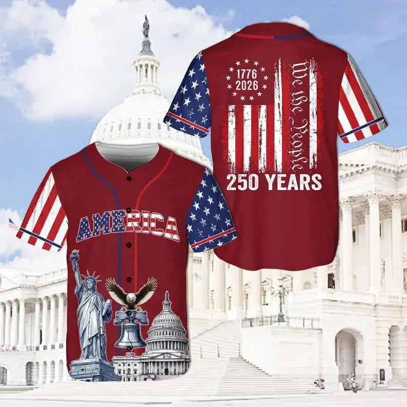 USA 250 Years Baseball Jersey, 1776–2026 Semiquincentennial Patriotic Jersey, We The People Eagle Statue of Liberty 4th of July Jersey - Multiple Colors Available,summerwins,father'sdaygifts