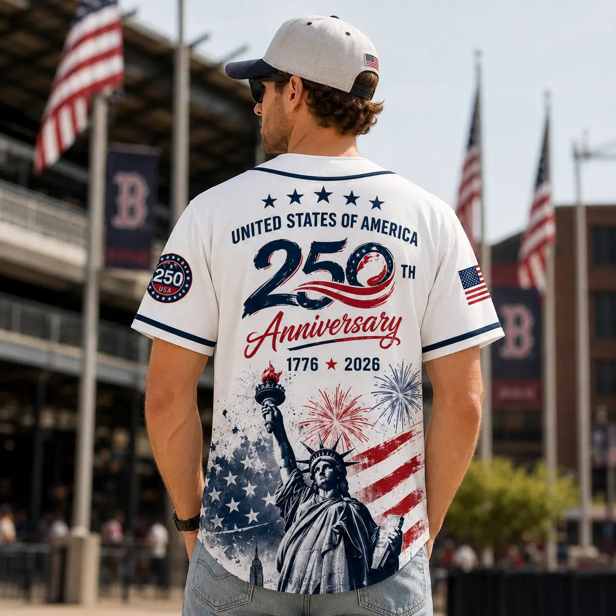 USA Baseball Jersey - 250th Anniversary Patriotic 1776-2026 Apparel, Men's/Women's 4th of July Fourth of July Women Short Sleeve Tee, American Flag Liberty Eagle Independence Day Vintage Sports Top (Red White Blue)