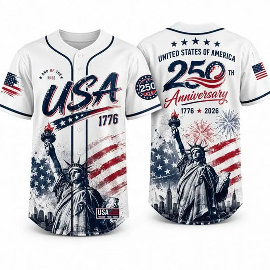 USA Baseball Jersey - 250th Anniversary Patriotic 1776-2026 Apparel, Men's/Women's 4th of July Fourth of July Women Short Sleeve Tee, American Flag Liberty Eagle Independence Day Vintage Sports Top (Red White Blue)