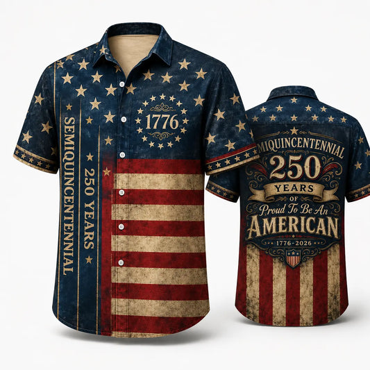 Men's Festive USA 250th Anniversary (1776-2026) Tropical Short-Sleeve Hawaiian Shirt, Vintage Flag Print Americana Casual Button-Down Top, Menswear for Independence Day Celebration, XWY01 Sports & Outdoor Wear