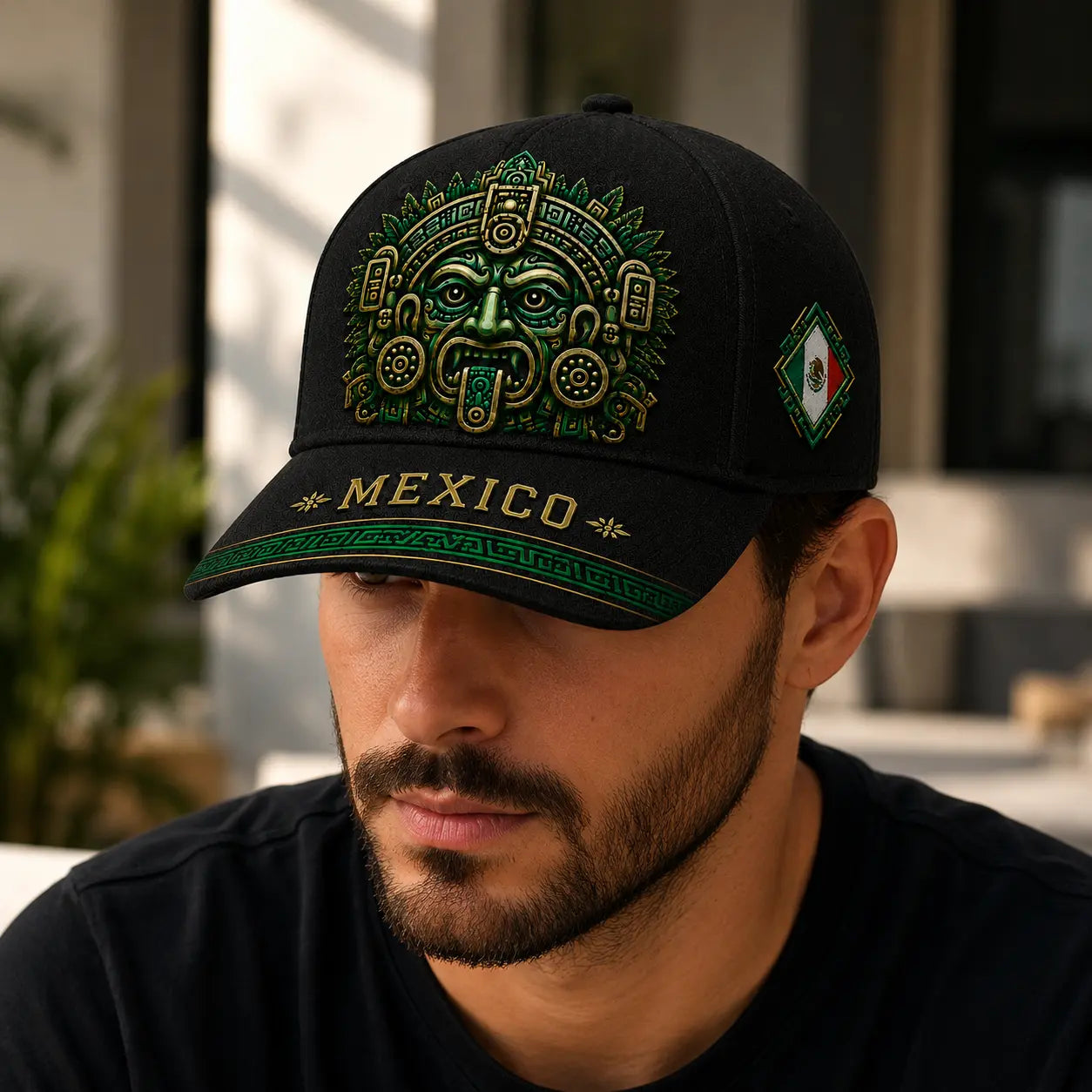 Mexico Baseball Cap Men Women Black Green Aztec Mask Graphic Hat Mexican Flag Patch Embroidered Adjustable Cap Mexico Pride Snapback Style Outdoor Sun Hat Soccer Fan Gift Casual Sports Streetwear Accessories