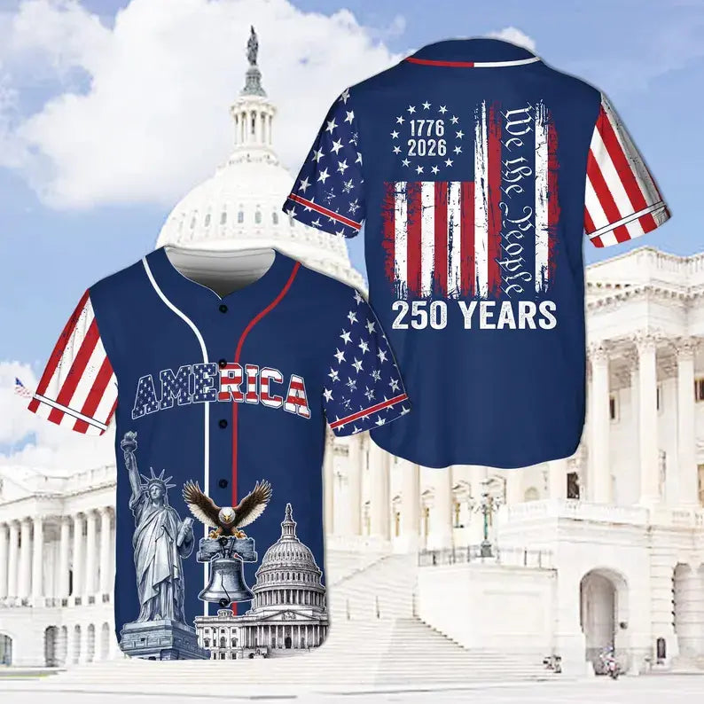 USA 250 Years Baseball Jersey, 1776–2026 Semiquincentennial Patriotic Jersey, We The People Eagle Statue of Liberty 4th of July Jersey - Multiple Colors Available,summerwins,father'sdaygifts