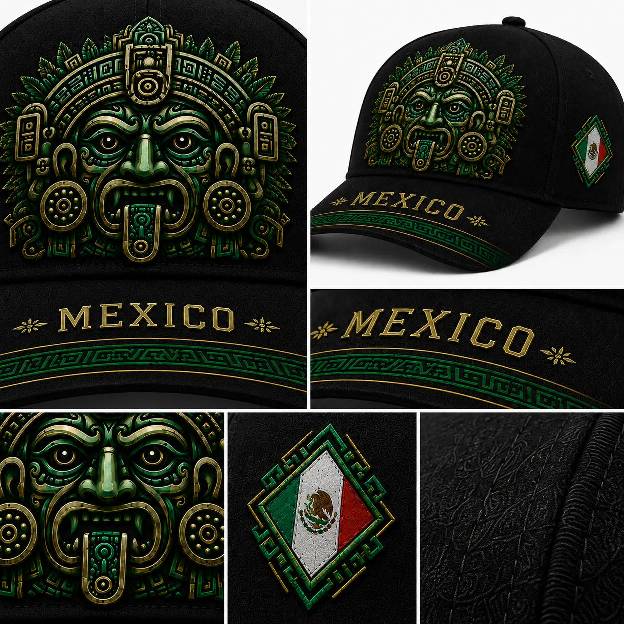 Mexico Baseball Cap Men Women Black Green Aztec Mask Graphic Hat Mexican Flag Patch Embroidered Adjustable Cap Mexico Pride Snapback Style Outdoor Sun Hat Soccer Fan Gift Casual Sports Streetwear Accessories