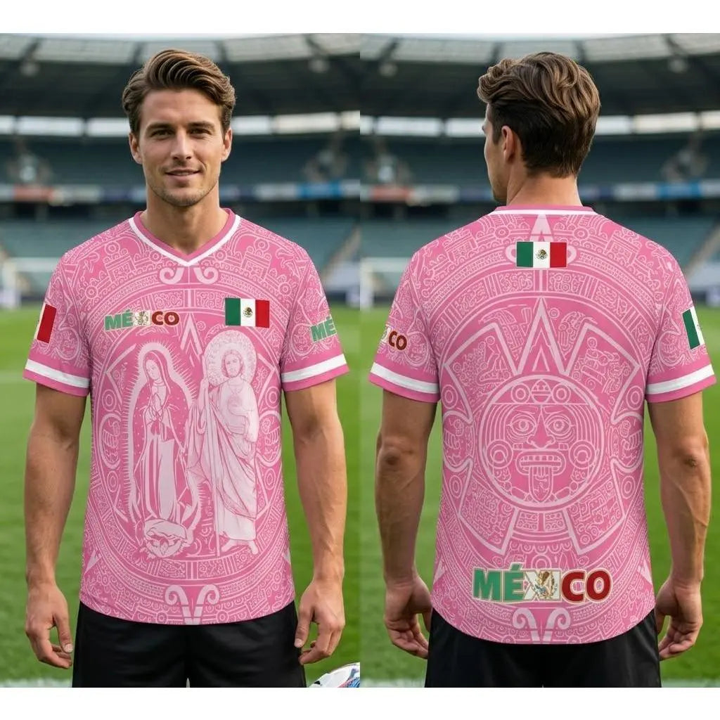 Men's Light Pink Virgencita & San Juditas Mexico 2026 Soccer Jersey, Mens Clothing, 2026 Soccer Fan Shirt, Casual Mexican Culture Sports Jersey, Mexico 2026 Jersey,summerwins