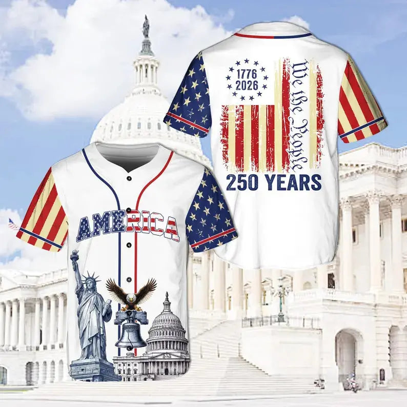 USA 250 Years Baseball Jersey, 1776–2026 Semiquincentennial Patriotic Jersey, We The People Eagle Statue of Liberty 4th of July Jersey - Multiple Colors Available,summerwins,father'sdaygifts