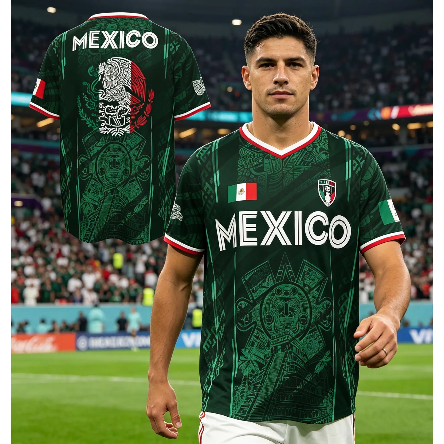 2026 Mexico Soccer Jersey,  Chichén Itzá Pyramid Graphic Retro Soccer Jersey, All over Print, Casual Style for All Seasons, Classic Throwback Jersey Sportswear Top,summerwins