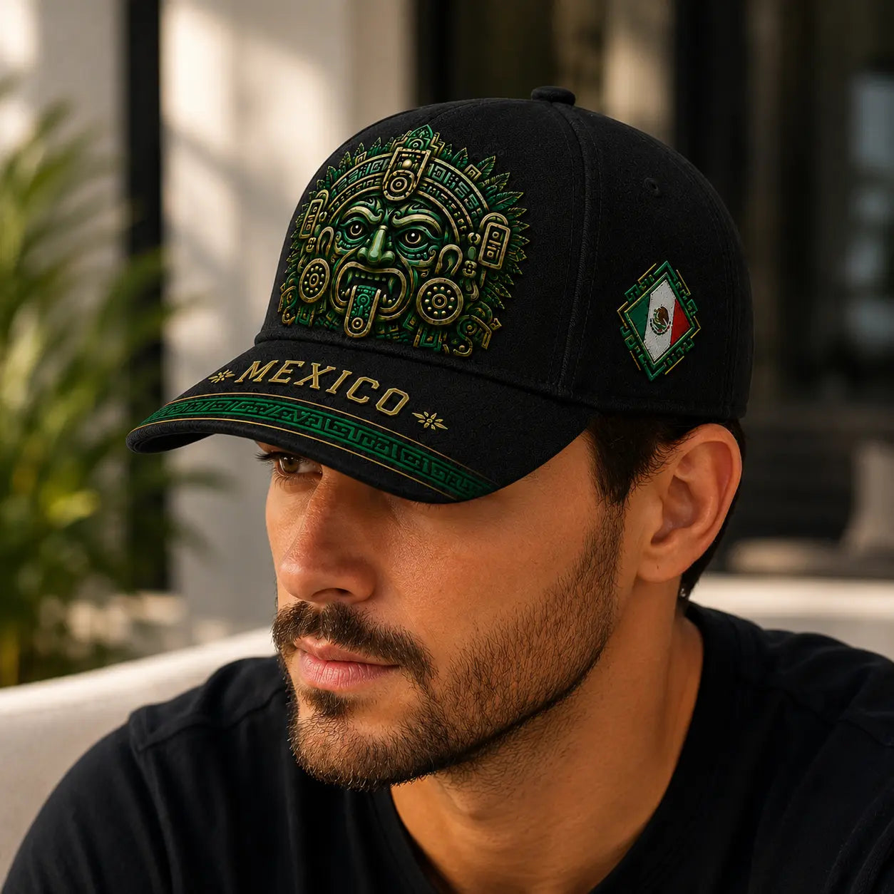 Mexico Baseball Cap Men Women Black Green Aztec Mask Graphic Hat Mexican Flag Patch Embroidered Adjustable Cap Mexico Pride Snapback Style Outdoor Sun Hat Soccer Fan Gift Casual Sports Streetwear Accessories
