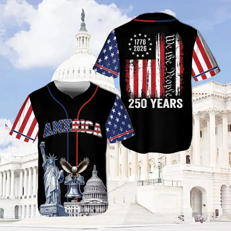 USA 250 Years Baseball Jersey, 1776–2026 Semiquincentennial Patriotic Jersey, We The People Eagle Statue of Liberty 4th of July Jersey - Multiple Colors Available,summerwins,father'sdaygifts